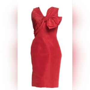 □$2,990 OSCAR DE LA RENTA RED SILK BIG BOW RUNWAY DRESS US 6 M